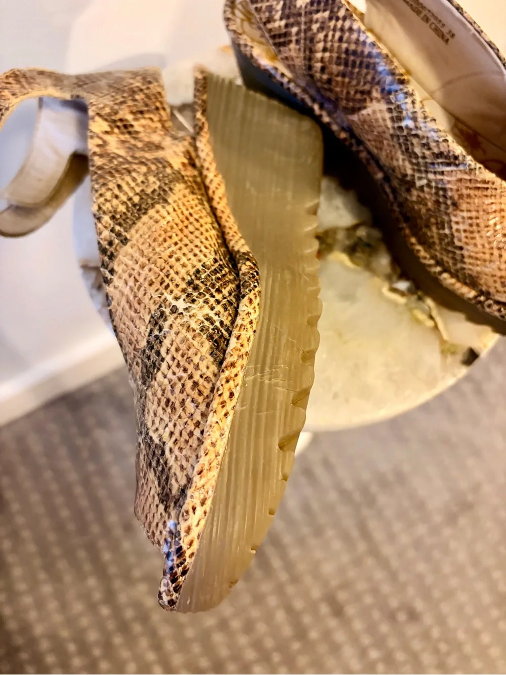 Fly London Women's Tan Snakeskin Wedge Sandals